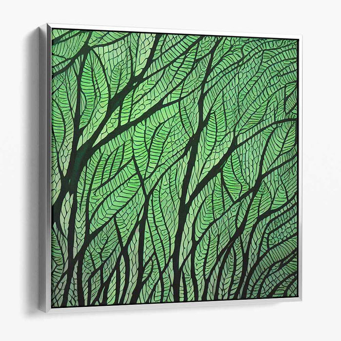 Verdant Veil: Abstract Green Leafy Canvas Art Print