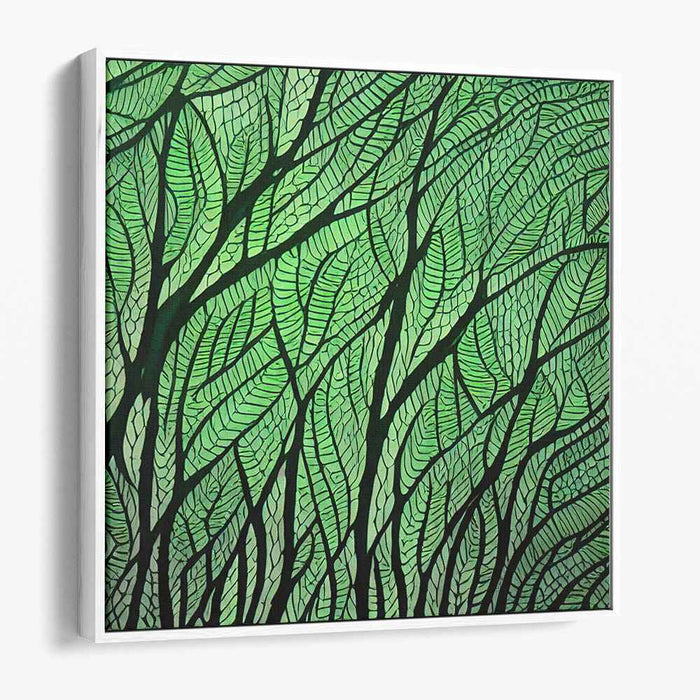 Verdant Veil: Abstract Green Leafy Canvas Art Print