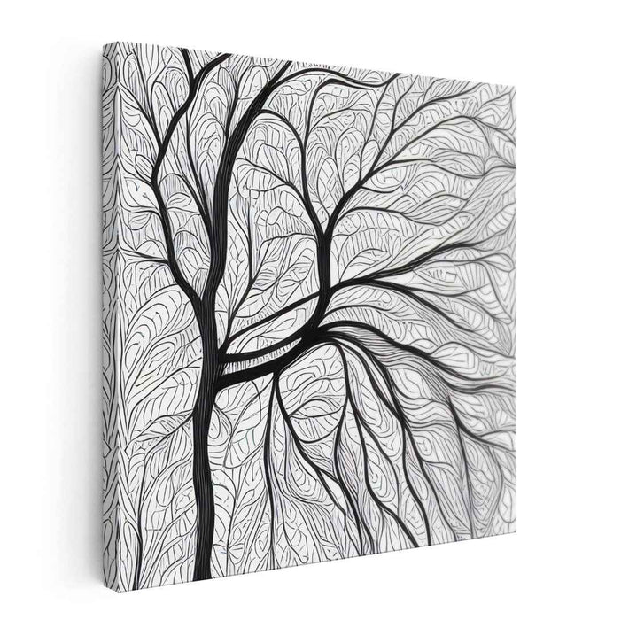 Intricate Branches: Black and White Tree Line Art Canvas Print