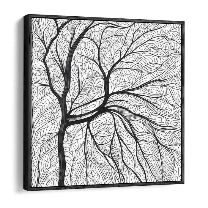 Intricate Branches: Black and White Tree Line Art Canvas Print