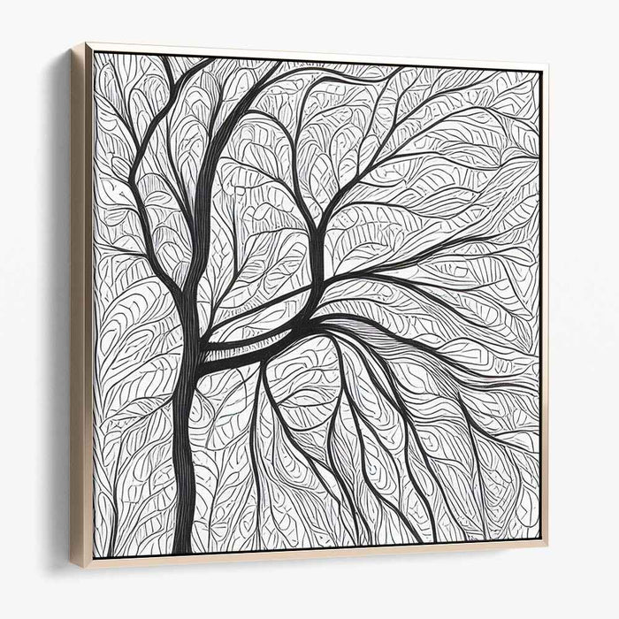 Intricate Branches: Black and White Tree Line Art Canvas Print