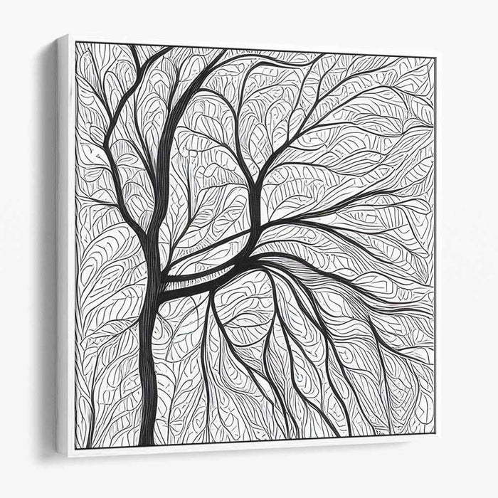 Intricate Branches: Black and White Tree Line Art Canvas Print