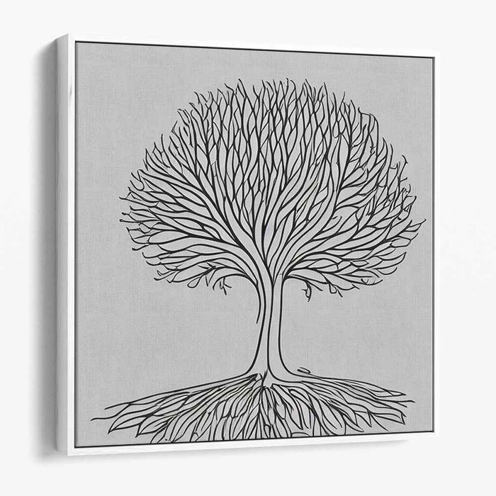 Contrast in Nature: Black Line Tree on White Canvas