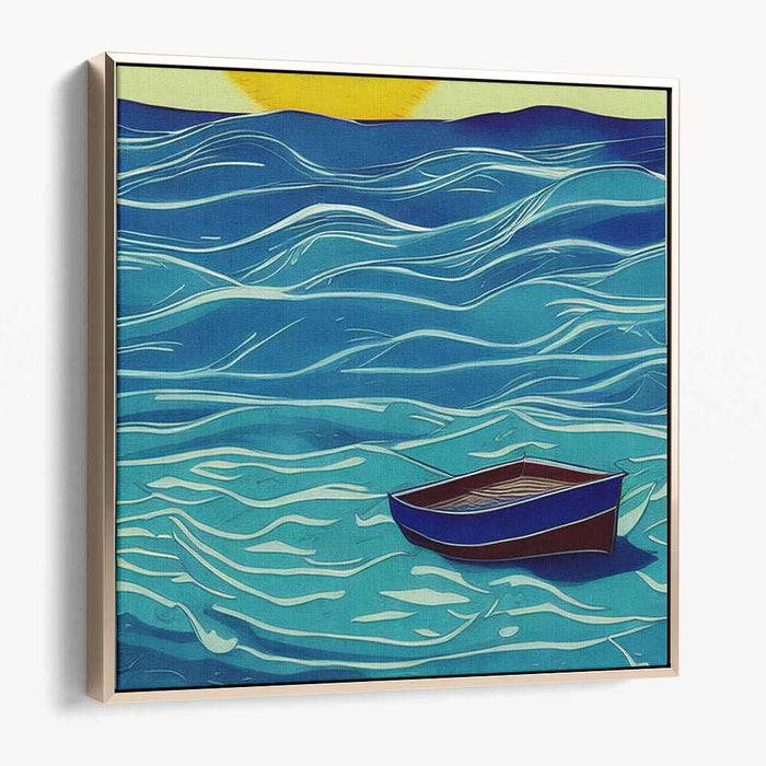 Dusk Journey Echoes: Tranquil Boat at Sunset Canvas Art Print