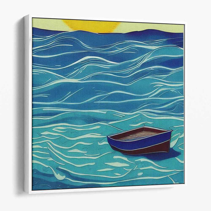 Dusk Journey Echoes: Tranquil Boat at Sunset Canvas Art Print