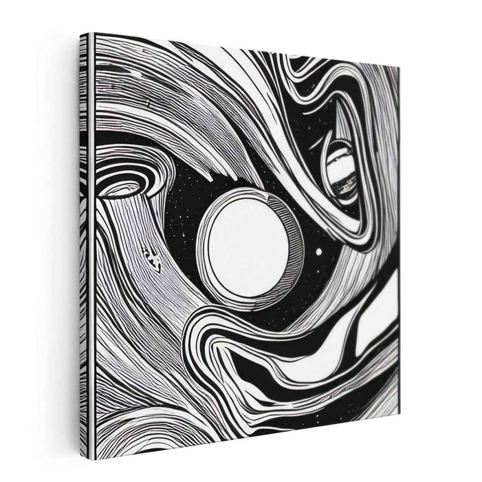 Stardust Rhythm Abyss: Monochrome Odyssey - Abstract Cosmic Art Canvas Print