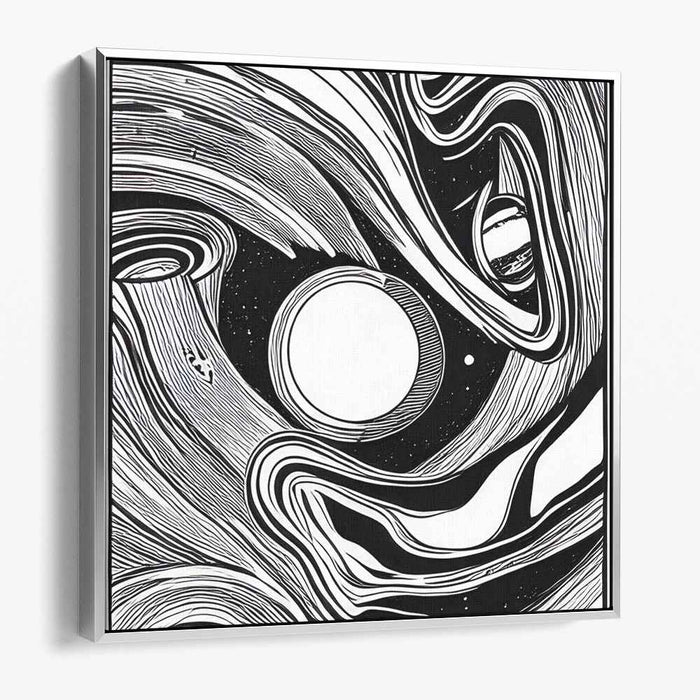 Stardust Rhythm Abyss: Monochrome Odyssey - Abstract Cosmic Art Canvas Print