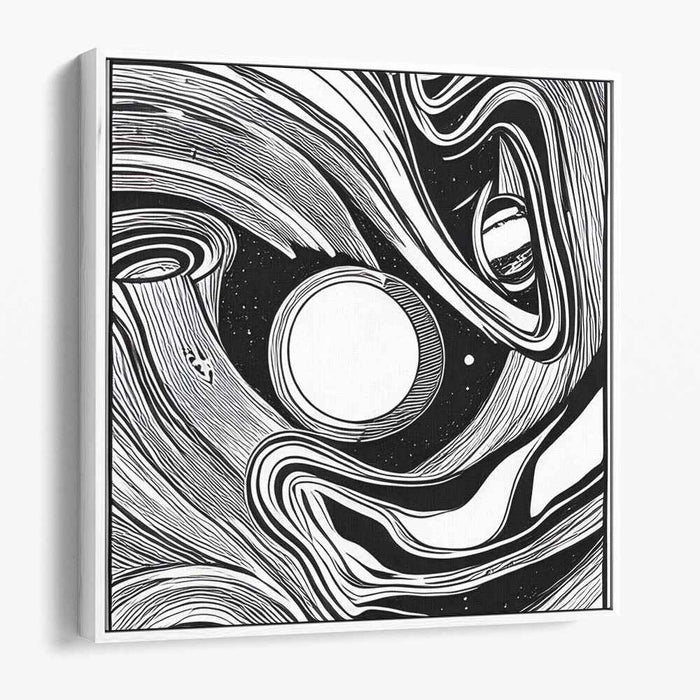 Stardust Rhythm Abyss: Monochrome Odyssey - Abstract Cosmic Art Canvas Print