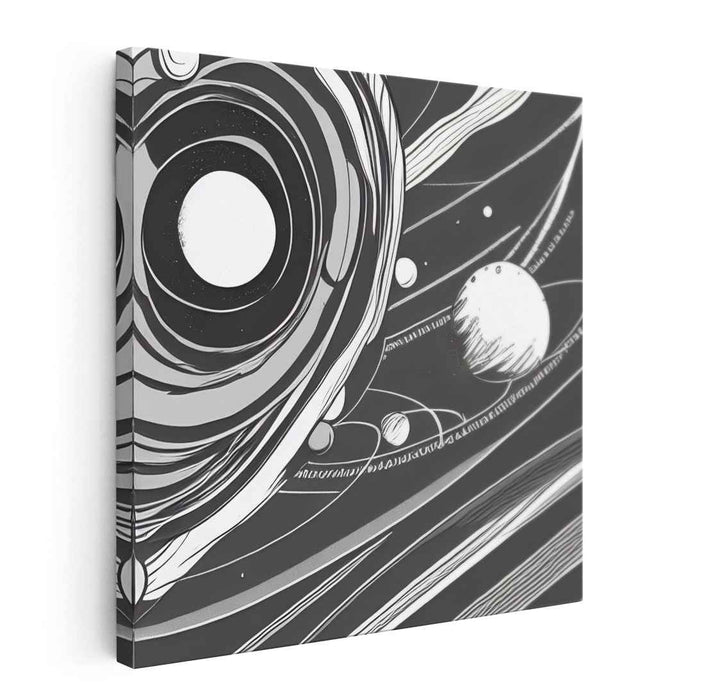 Monochromatic Waltz: A Celestial Dance in Grayscale Canvas Art