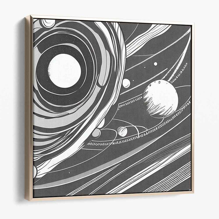 Monochromatic Waltz: A Celestial Dance in Grayscale Canvas Art