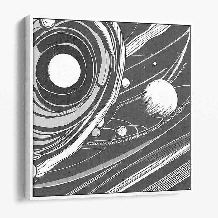 Monochromatic Waltz: A Celestial Dance in Grayscale Canvas Art