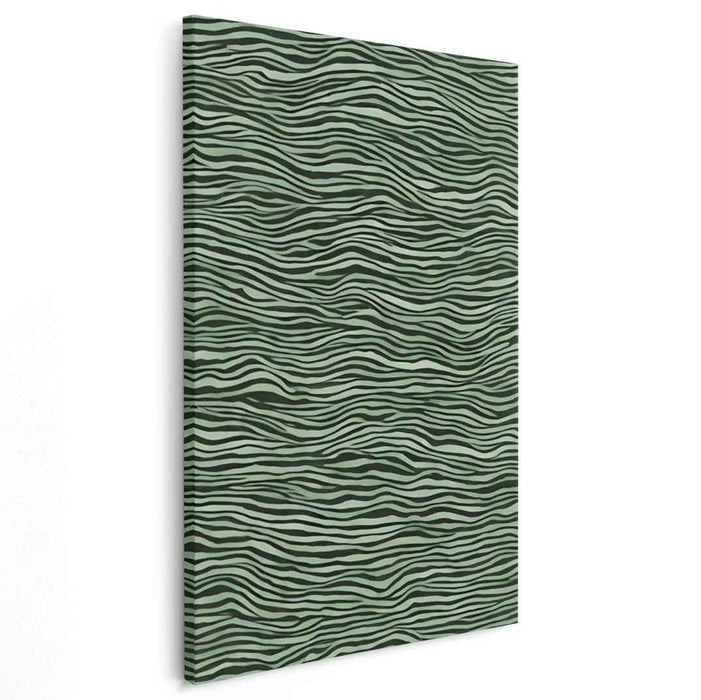 Rhythmic Green Waves: Minimalist Green Line Art Canvas Print
