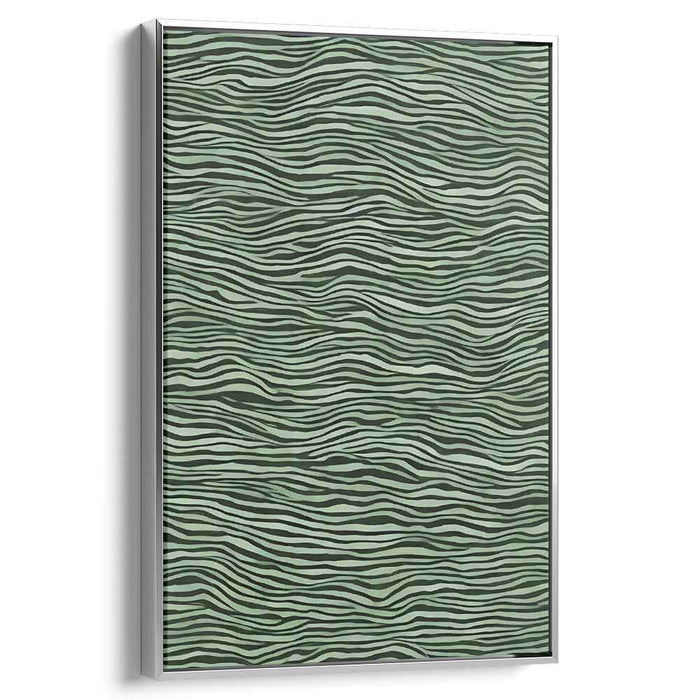 Rhythmic Green Waves: Minimalist Green Line Art Canvas Print