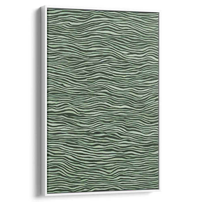 Rhythmic Green Waves: Minimalist Green Line Art Canvas Print