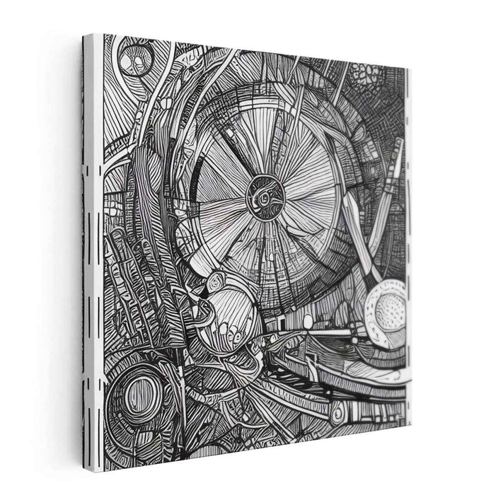 Mechanical Intricacies: Monochrome Mechanical Engineering Art Print