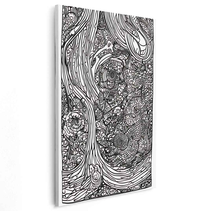 Enchanted Forest Maze: A Labyrinth of Nature's Whimsy Black and White Art Print