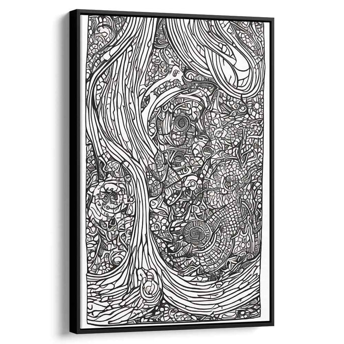 Enchanted Forest Maze: A Labyrinth of Nature's Whimsy Black and White Art Print