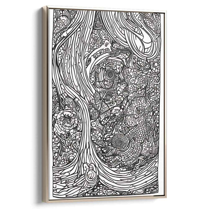 Enchanted Forest Maze: A Labyrinth of Nature's Whimsy Black and White Art Print
