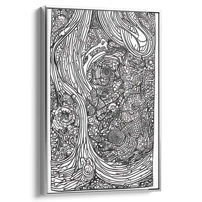 Enchanted Forest Maze: A Labyrinth of Nature's Whimsy Black and White Art Print