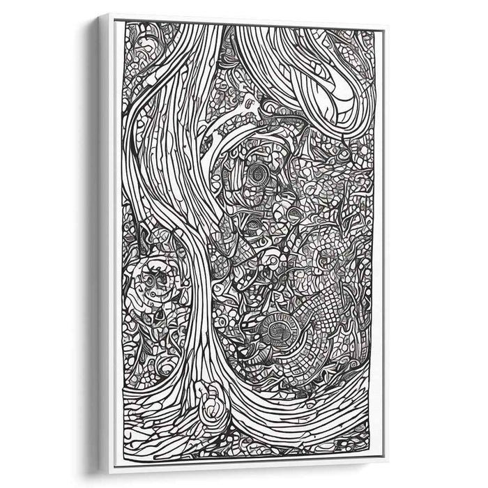 Enchanted Forest Maze: A Labyrinth of Nature's Whimsy Black and White Art Print