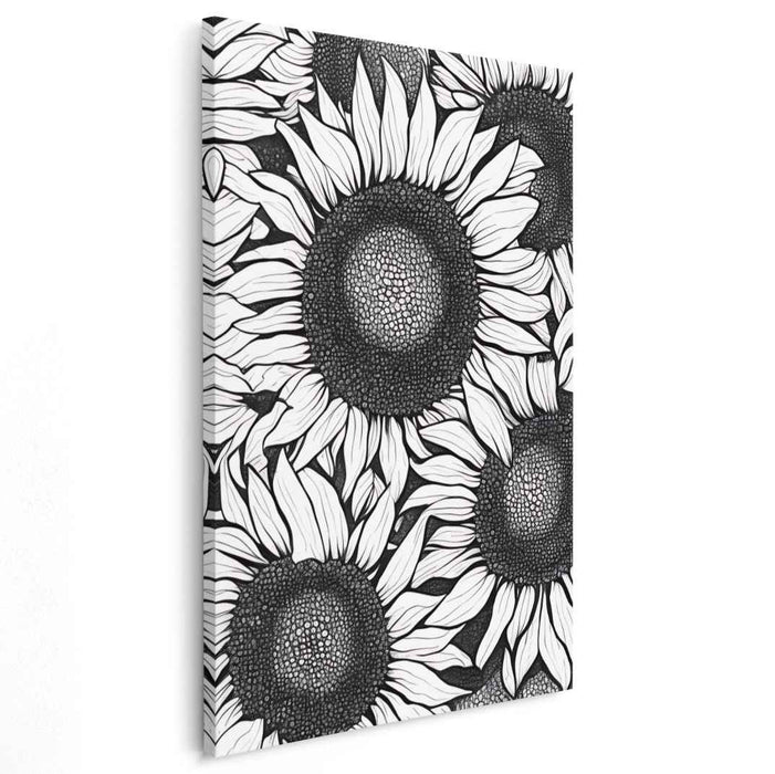 Monochrome Flora Study: Black and White Sunflower Botanical Illustration