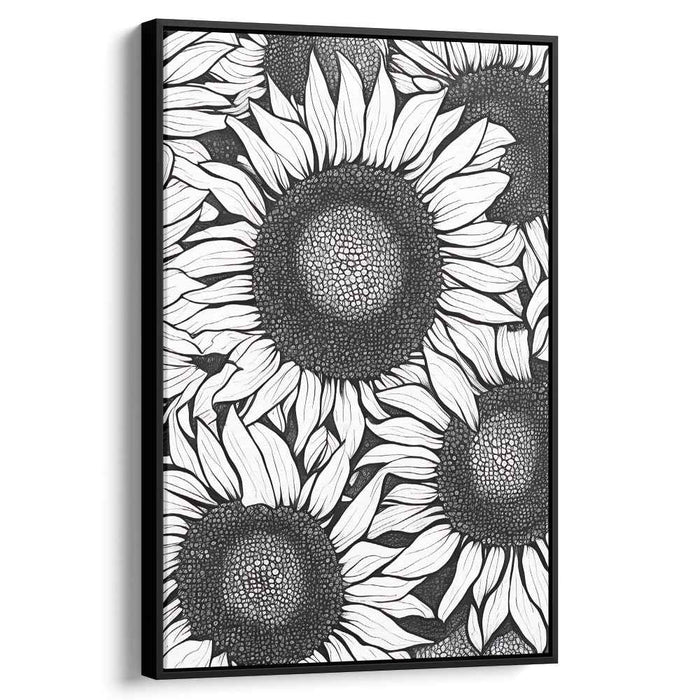Monochrome Flora Study: Black and White Sunflower Botanical Illustration