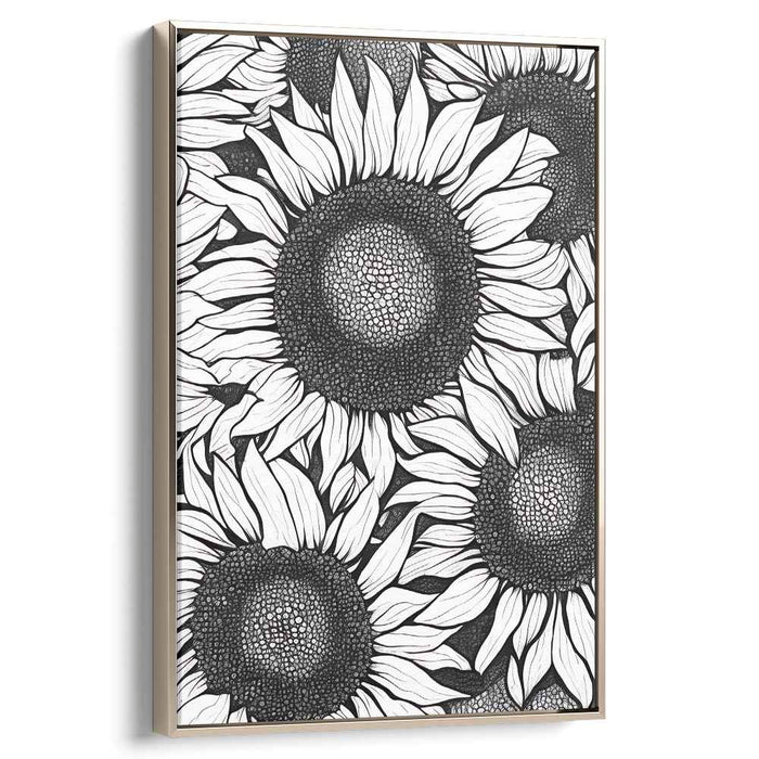 Monochrome Flora Study: Black and White Sunflower Botanical Illustration
