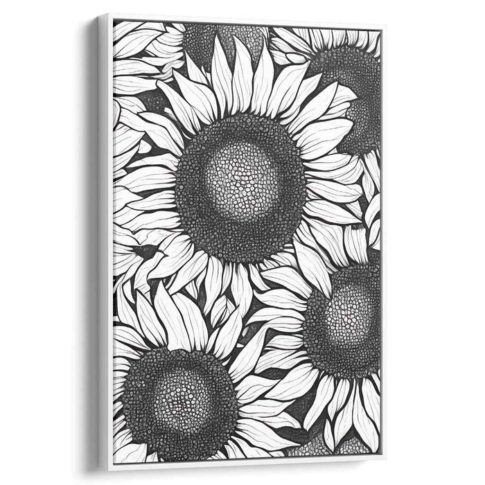 Monochrome Flora Study: Black and White Sunflower Botanical Illustration
