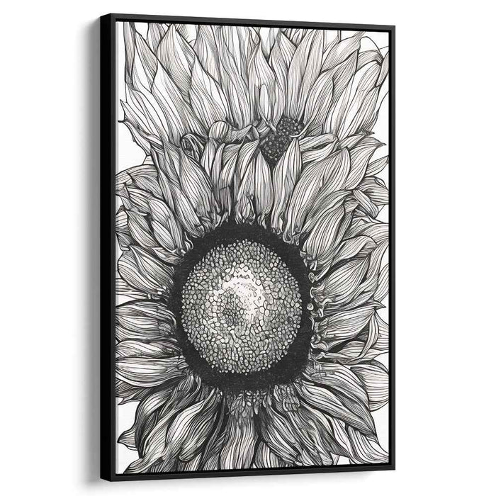 Intricate Sunflower: Monochrome Botanical Illustration Canvas Art Print