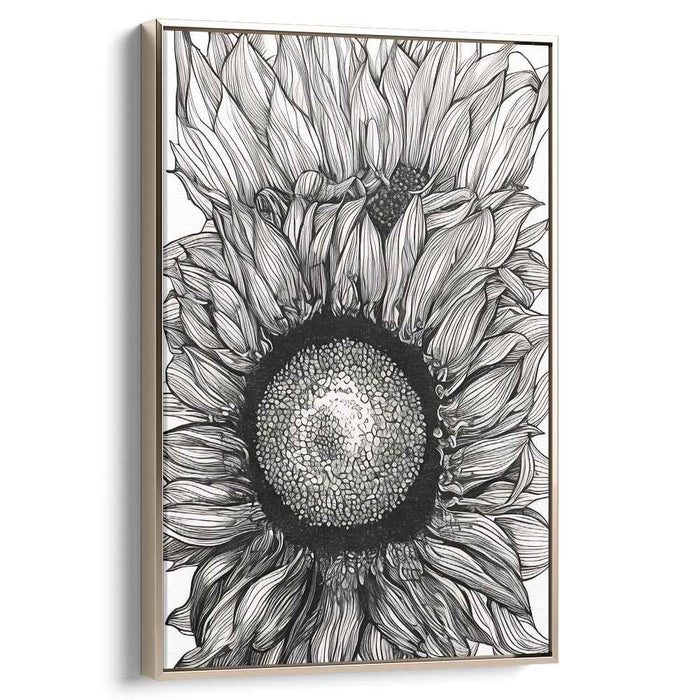 Intricate Sunflower: Monochrome Botanical Illustration Canvas Art Print
