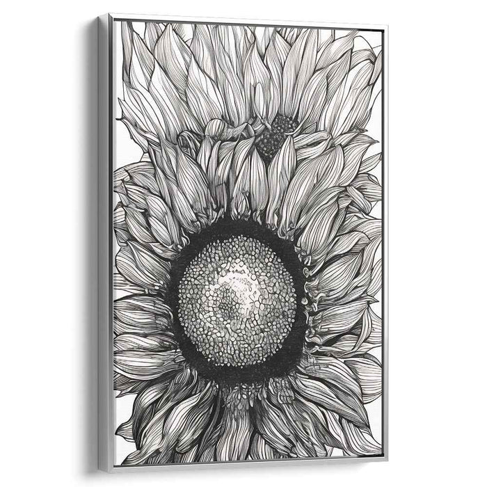 Intricate Sunflower: Monochrome Botanical Illustration Canvas Art Print