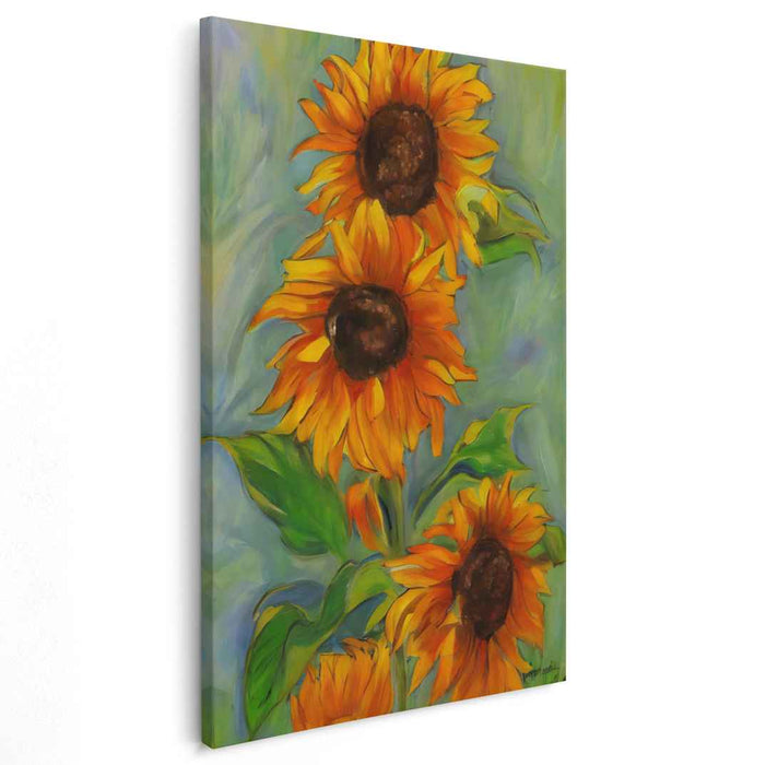 Sunflower Reverie: Impressionistic Sunflower Trio Canvas Art