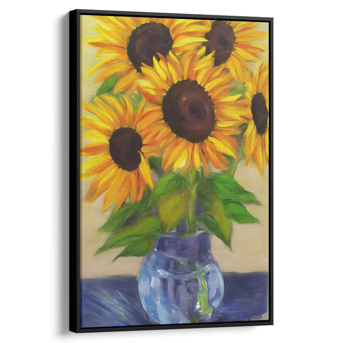 Radiant Sunflowers in Glass Vase: Realistic Floral Canvas Art