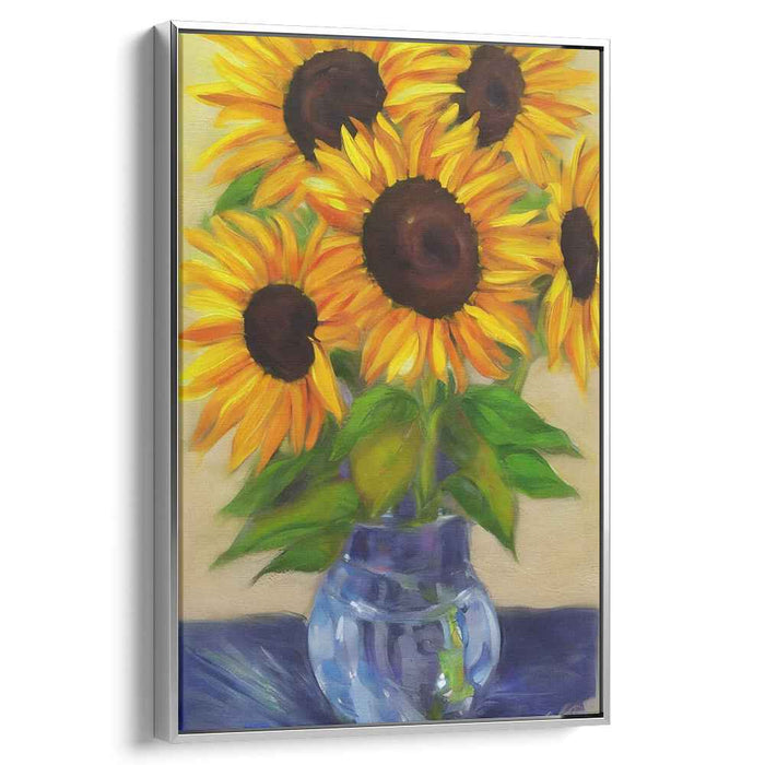 Radiant Sunflowers in Glass Vase: Realistic Floral Canvas Art