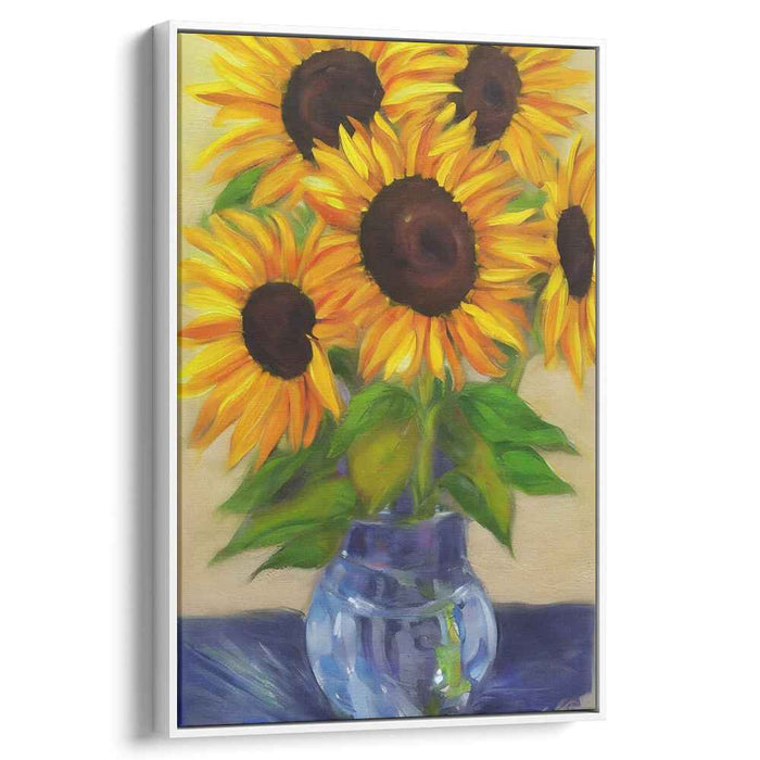 Radiant Sunflowers in Glass Vase: Realistic Floral Canvas Art