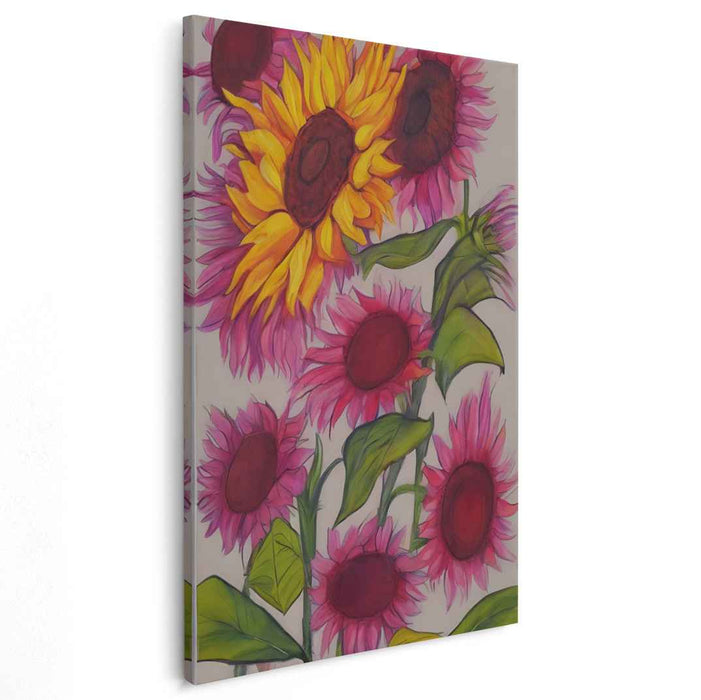 Sunny Blossom Duet: Vivid Sunflower and Echinacea Harmony Canvas Art Print