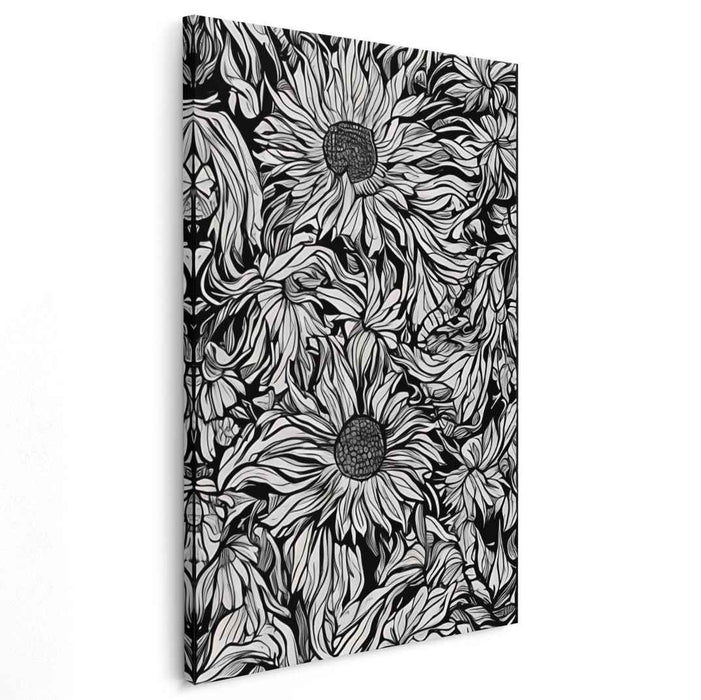 Sunflower Monotone Melody: Intricate Black and White Floral Canvas Art