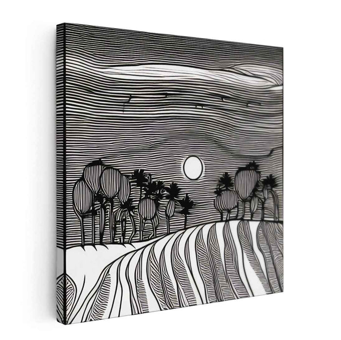 Lunar Horizon: Minimalist Countryside Moonrise Canvas Art Print