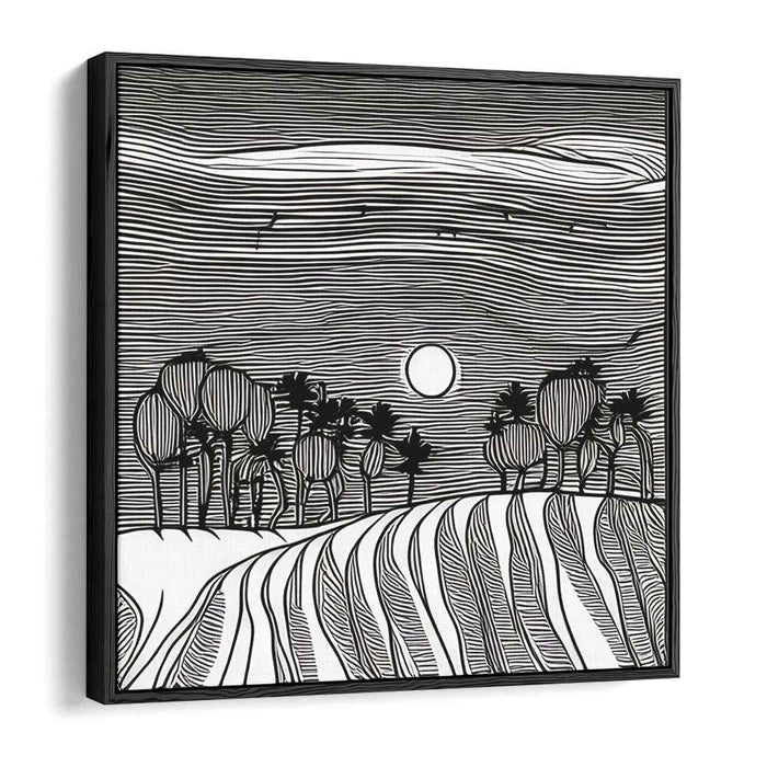 Lunar Horizon: Minimalist Countryside Moonrise Canvas Art Print