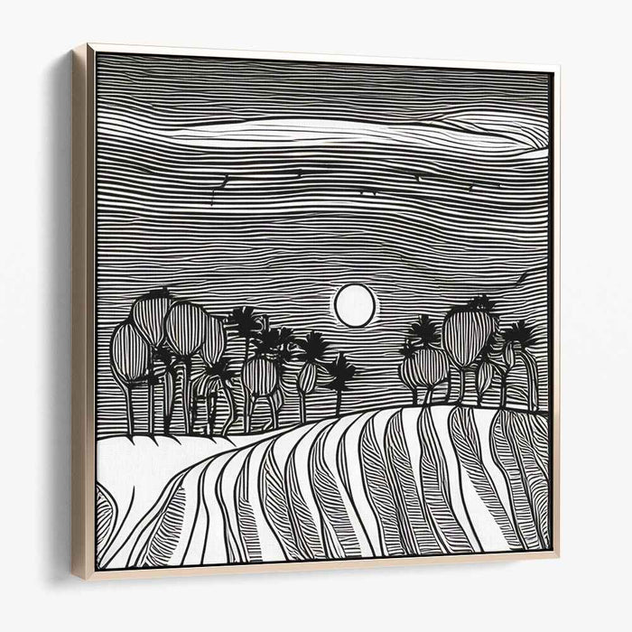 Lunar Horizon: Minimalist Countryside Moonrise Canvas Art Print