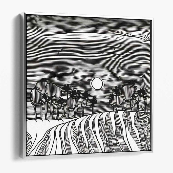 Lunar Horizon: Minimalist Countryside Moonrise Canvas Art Print