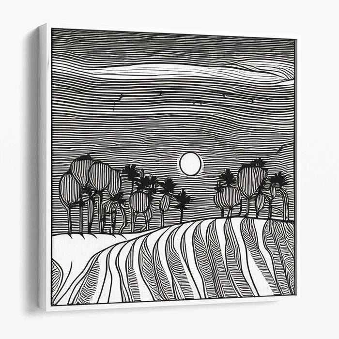 Lunar Horizon: Minimalist Countryside Moonrise Canvas Art Print