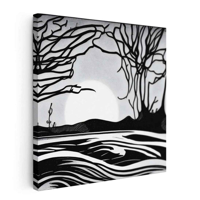 Zenith Noir: A Tranquil Landscape in Black and White