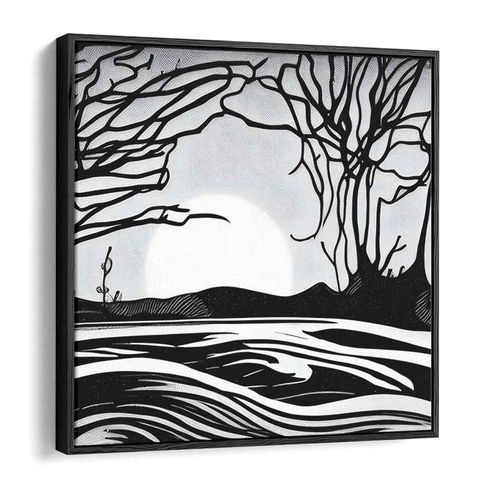 Zenith Noir: A Tranquil Landscape in Black and White