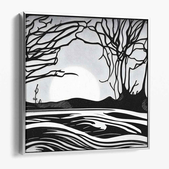Zenith Noir: A Tranquil Landscape in Black and White