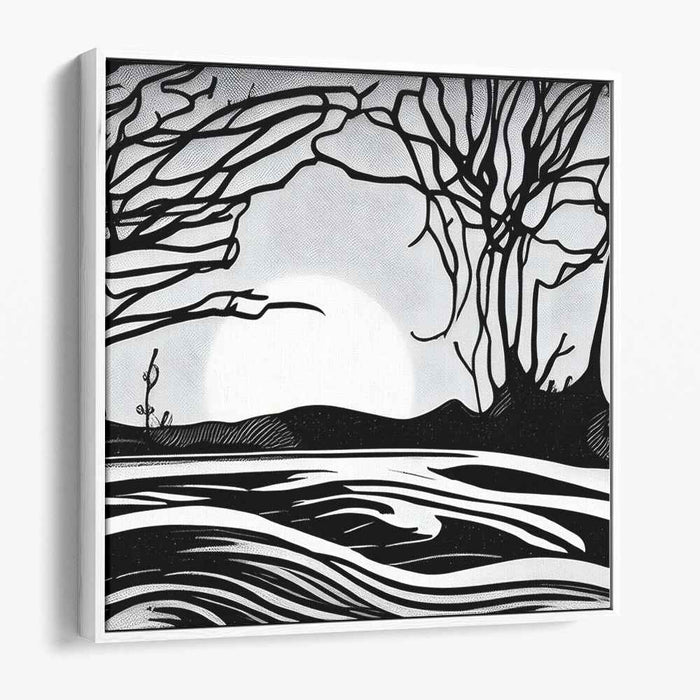 Zenith Noir: A Tranquil Landscape in Black and White