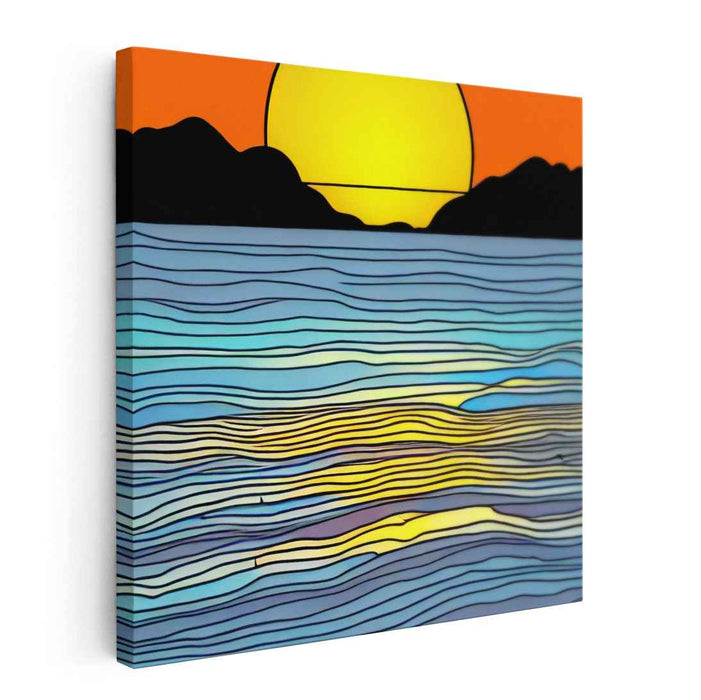 Solar Serenity: Abstract Ocean and Sun Canvas Art Print