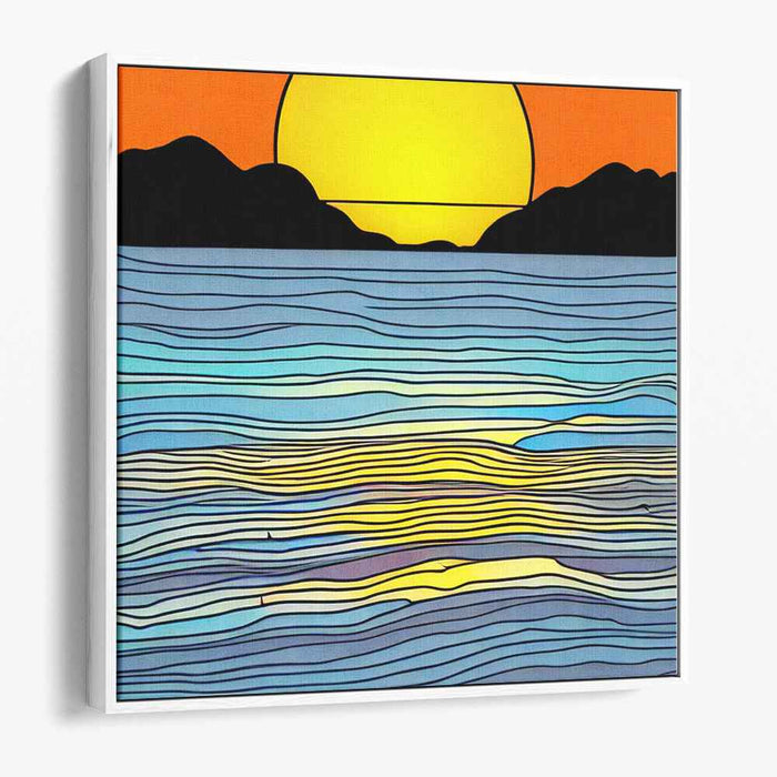 Solar Serenity: Abstract Ocean and Sun Canvas Art Print