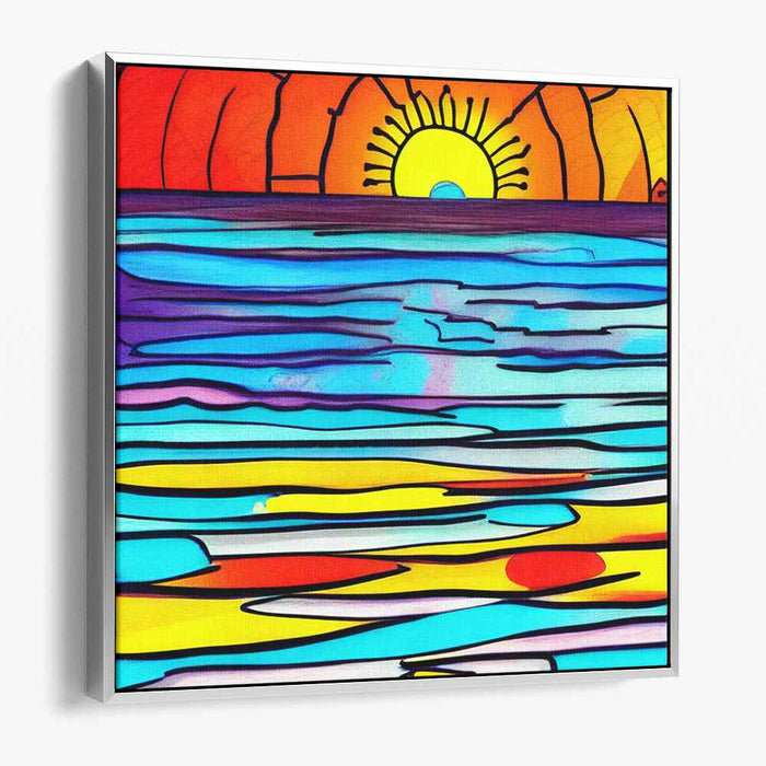 Ocean Kaleidoscope: Stained Glass Style Seascape Canvas Art Print