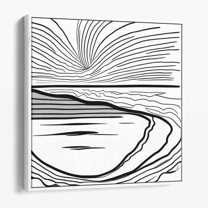 Serene Lines: Minimalist Black and White Coastal Landscape